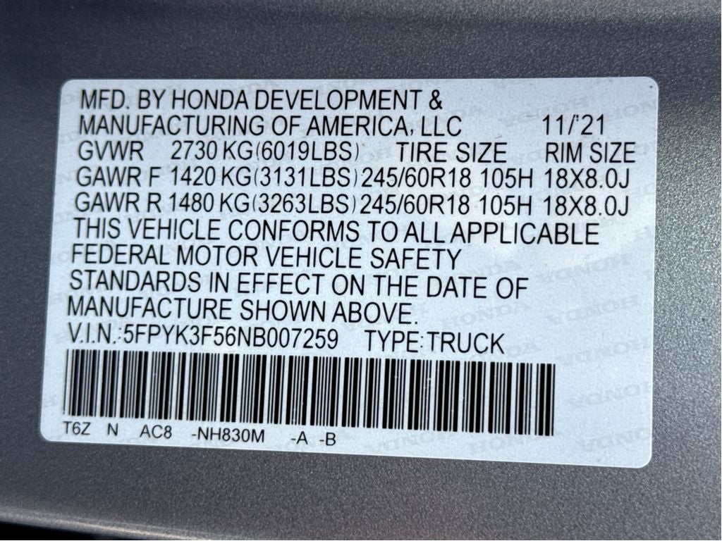 2022 Honda Ridgeline RTL